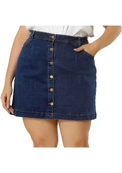 Agnes Orinda Women's Plus Size Spring Denim Button A Line Side Pocket Mini Skirt -Agnes Orinda Store Belk 2124
