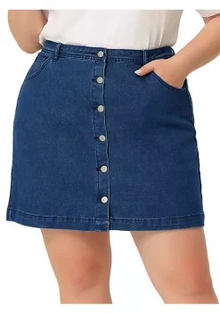 Agnes Orinda Women's Plus Size Spring Denim Button A Line Side Pocket Mini Skirt -Agnes Orinda Store Belk 2125