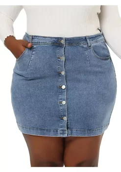 Agnes Orinda Women's Plus Size Spring Denim Button A Line Side Pocket Mini Skirt -Agnes Orinda Store Belk 2126