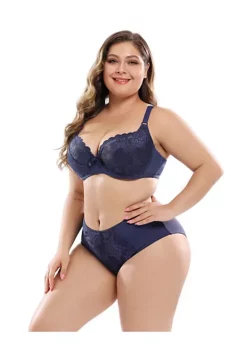 Agnes Orinda Women's Plus Size Underwire Lace Push-Up Adjustable Straps Bra and Panty Set