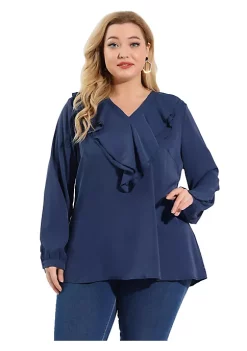 Agnes Orinda Women's Plus Size Tops, V-Neck Boho Chiffon Ruffle Blouses -Agnes Orinda Store Belk 214