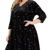 Agnes Orinda Women's Plus Size Velvet A-Line 3/4 Sleeve Fashion Prom Party Dress -Agnes Orinda Store Belk 2142