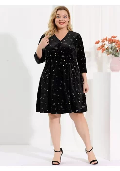 Agnes Orinda Women's Plus Size Velvet A-Line 3/4 Sleeve Fashion Prom Party Dress -Agnes Orinda Store Belk 2144