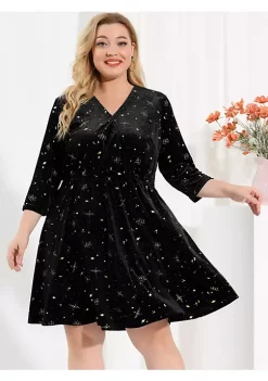 Agnes Orinda Women's Plus Size Velvet A-Line 3/4 Sleeve Fashion Prom Party Dress -Agnes Orinda Store Belk 2145