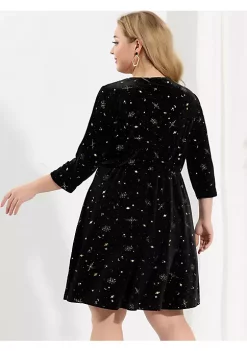 Agnes Orinda Women's Plus Size Velvet A-Line 3/4 Sleeve Fashion Prom Party Dress -Agnes Orinda Store Belk 2146