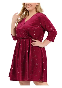Agnes Orinda Women's Plus Size Velvet A-Line 3/4 Sleeve Fashion Prom Party Dress -Agnes Orinda Store Belk 2148