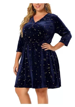 Agnes Orinda Women's Plus Size Velvet A-Line 3/4 Sleeve Fashion Prom Party Dress -Agnes Orinda Store Belk 2149
