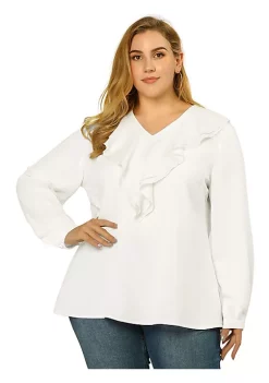 Agnes Orinda Women's Plus Size Tops, V-Neck Boho Chiffon Ruffle Blouses -Agnes Orinda Store Belk 215