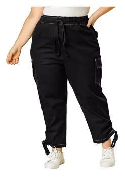 Agnes Orinda Women's Plus Size Drawstring Elastic Waist Cargo Pants with Pocket