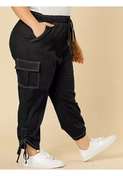 Agnes Orinda Women's Plus Size Drawstring Elastic Waist Cargo Pants with Pocket -Agnes Orinda Store Belk 2153