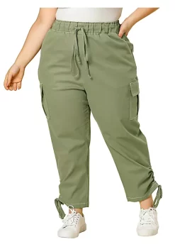 Agnes Orinda Women's Plus Size Drawstring Elastic Waist Cargo Pants with Pocket -Agnes Orinda Store Belk 2157