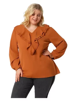 Agnes Orinda Women's Plus Size Tops, V-Neck Boho Chiffon Ruffle Blouses -Agnes Orinda Store Belk 216