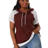 Agnes Orinda Women's Plus Size Hoodie Raglan Short Sleeves Sport Drawstring Hoodies Tops