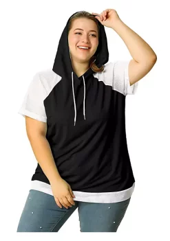 Agnes Orinda Women's Plus Size Hoodie Raglan Short Sleeves Sport Drawstring Hoodies Tops -Agnes Orinda Store Belk 2167