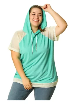Agnes Orinda Women's Plus Size Hoodie Raglan Short Sleeves Sport Drawstring Hoodies Tops -Agnes Orinda Store Belk 2168