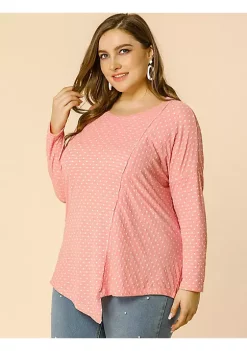 Agnes Orinda Women's Plus Size Cute Tops, Long Sleeves Asymmetrical Hem Swiss Dots Tshirts -Agnes Orinda Store Belk 2180