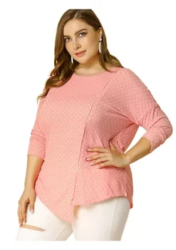 Agnes Orinda Women's Plus Size Cute Tops, Long Sleeves Asymmetrical Hem Swiss Dots Tshirts -Agnes Orinda Store Belk 2182