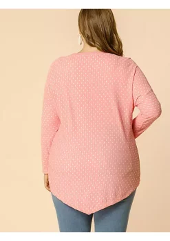Agnes Orinda Women's Plus Size Cute Tops, Long Sleeves Asymmetrical Hem Swiss Dots Tshirts -Agnes Orinda Store Belk 2183
