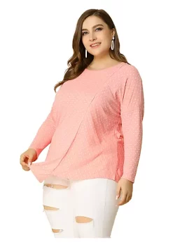 Agnes Orinda Women's Plus Size Cute Tops, Long Sleeves Asymmetrical Hem Swiss Dots Tshirts -Agnes Orinda Store Belk 2184