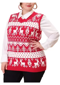 Agnes Orinda Plus Size Sweater Vest for Women V Neck Sleeveless Knit Pullover Sweater Vests