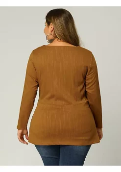 Agnes Orinda Women's Plus Size Valentines Long Sleeve Blouses, V-Neck Knit Belted Knot Tie Work Top Blouse -Agnes Orinda Store Belk 221