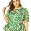 Agnes Orinda Women's Plus Size Blouse, Floral Printed Square Neck Ruffle Sleeves Peplum Blouses