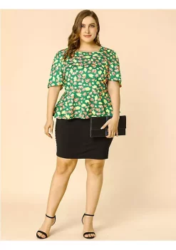 Agnes Orinda Women's Plus Size Blouse, Floral Printed Square Neck Ruffle Sleeves Peplum Blouses -Agnes Orinda Store Belk 2212