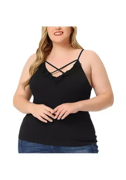 Agnes Orinda Plus Size Camisole for Women Contrast Lace Criss Cross V Neck Spaghetti StrapTop -Agnes Orinda Store Belk 2221