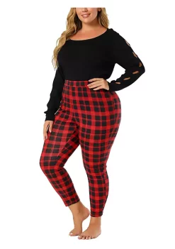 Agnes Orinda Women's Plus Size Check Leggings Stretch Festive Glen Plaid Skinny Pant Legging