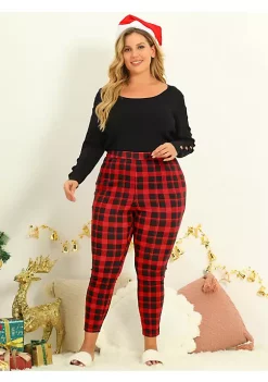 Agnes Orinda Women's Plus Size Check Leggings Stretch Festive Glen Plaid Skinny Pant Legging -Agnes Orinda Store Belk 2224