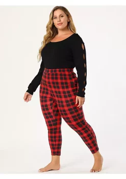 Agnes Orinda Women's Plus Size Check Leggings Stretch Festive Glen Plaid Skinny Pant Legging -Agnes Orinda Store Belk 2225