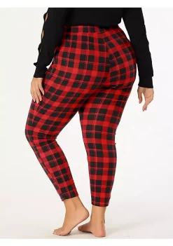 Agnes Orinda Women's Plus Size Check Leggings Stretch Festive Glen Plaid Skinny Pant Legging -Agnes Orinda Store Belk 2226