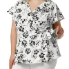 Agnes Orinda Women's Plus Size Spring Tie Waist Floral Short Sleeve Wrap Blouse -Agnes Orinda Store Belk 2229