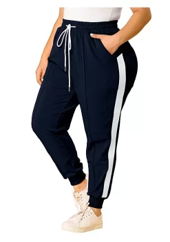 Agnes Orinda Women's Plus Size Sweatpants Elastic Contrast Color Lounge Jogger Pants Valentines