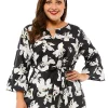 Agnes Orinda Women's Plus Size Keyhole Long Sleeve Blouse, Tie Waist Floral Peplum Tops -Agnes Orinda Store Belk 2251