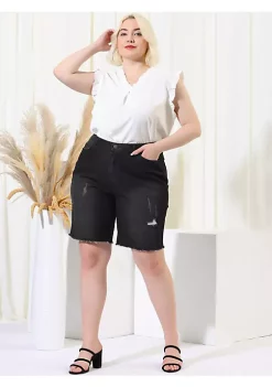 Agnes Orinda Women's Plus Size Denim Shorts Mid Rise Ripped Frayed Bermuda Jean Shorts -Agnes Orinda Store Belk 2267