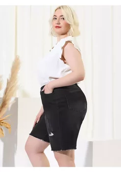 Agnes Orinda Women's Plus Size Denim Shorts Mid Rise Ripped Frayed Bermuda Jean Shorts -Agnes Orinda Store Belk 2268