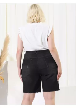 Agnes Orinda Women's Plus Size Denim Shorts Mid Rise Ripped Frayed Bermuda Jean Shorts -Agnes Orinda Store Belk 2269