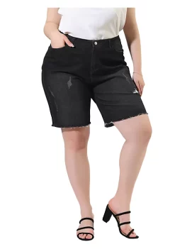 Agnes Orinda Women's Plus Size Denim Shorts Mid Rise Ripped Frayed Bermuda Jean Shorts -Agnes Orinda Store Belk 2270