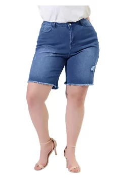 Agnes Orinda Women's Plus Size Denim Shorts Mid Rise Ripped Frayed Bermuda Jean Shorts -Agnes Orinda Store Belk 2271