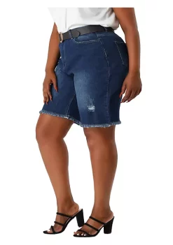 Agnes Orinda Women's Plus Size Denim Shorts Mid Rise Ripped Frayed Bermuda Jean Shorts -Agnes Orinda Store Belk 2273