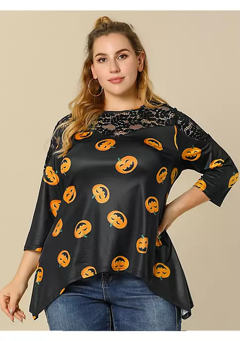 Agnes Orinda Women's Plus Size Blouses, Printed Lace Panel Asymmetric Hem Tops 4 Agnes Orinda Women's Plus Size Blouses, Printed Lace Panel Asymmetric Hem Tops - Image 2