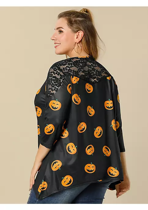 Agnes Orinda Women's Plus Size Blouses, Printed Lace Panel Asymmetric Hem Tops 7 Agnes Orinda Women's Plus Size Blouses, Printed Lace Panel Asymmetric Hem Tops - Image 5