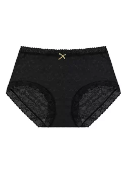 Agnes Orinda Women's Lace Trim High Rise Solid Brief Stretchy Rib Underwear