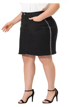 Agnes Orinda Women's Plus Size Ripped Embroidered A Line Denim Jean Mini Skirt -Agnes Orinda Store Belk 2301
