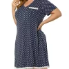 Agnes Orinda Women's Plus Size Polyester V Neck Polka Dots Short Sleeve Sleepwear Nightgown -Agnes Orinda Store Belk 2314