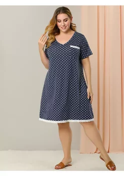 Agnes Orinda Women's Plus Size Polyester V Neck Polka Dots Short Sleeve Sleepwear Nightgown -Agnes Orinda Store Belk 2316