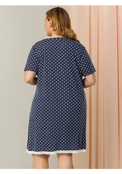 Agnes Orinda Women's Plus Size Polyester V Neck Polka Dots Short Sleeve Sleepwear Nightgown -Agnes Orinda Store Belk 2318