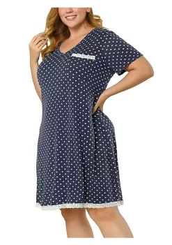 Agnes Orinda Women's Plus Size Polyester V Neck Polka Dots Short Sleeve Sleepwear Nightgown -Agnes Orinda Store Belk 2319