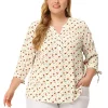 Agnes Orinda Women's Plus Size Tunic Top Floral Half Placket Tie 3/4 Sleeve V Neck Blouse -Agnes Orinda Store Belk 2320